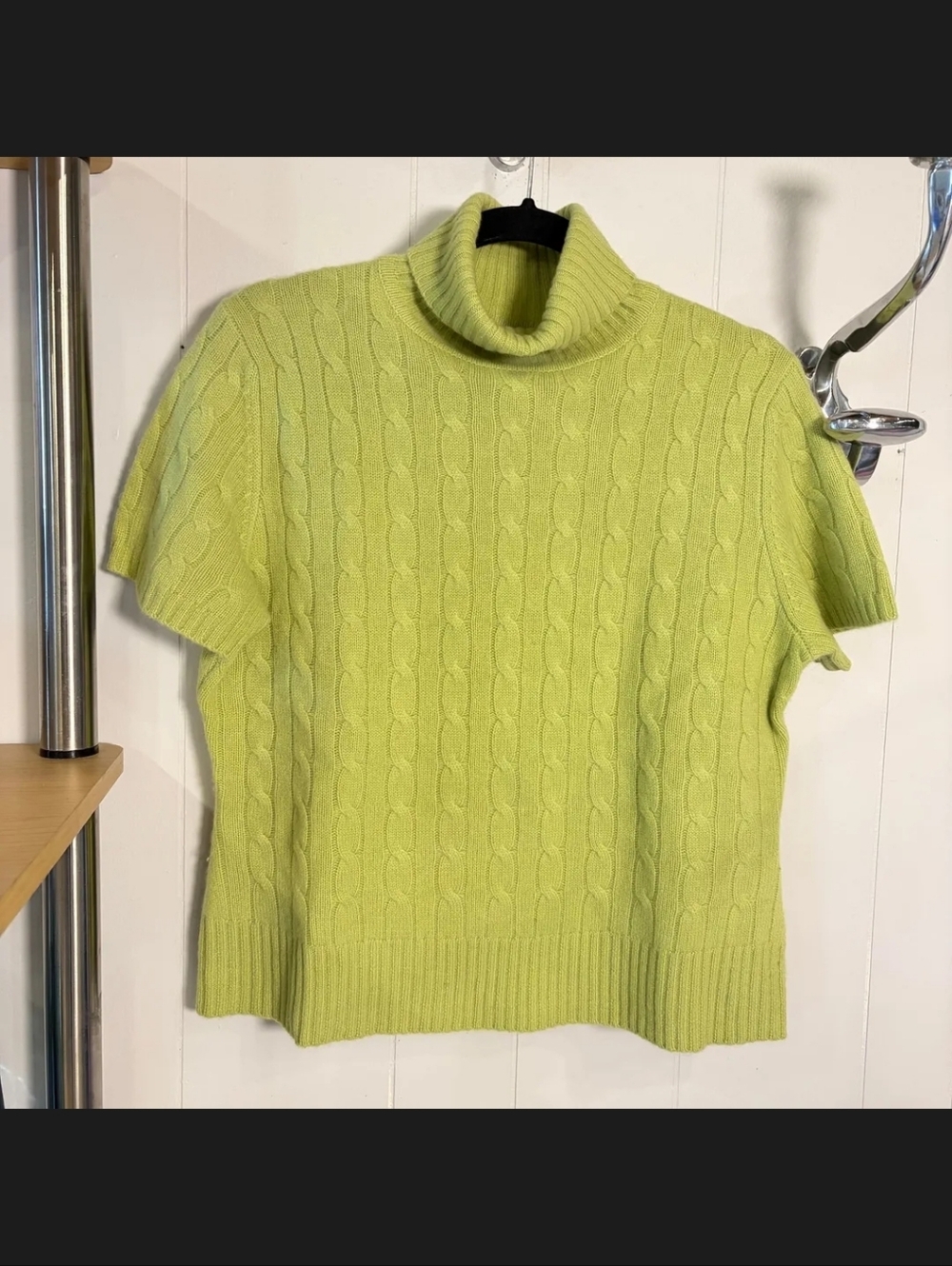 Lord And Taylor Short-Sleeve Two Ply Cashmere Turtleneck Sweater - Lime Green XL